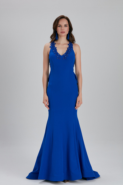 Neva Style Βραδινό φόρεμα με λεπτομέρεια λουλουδιών Sax Blue 6419SX