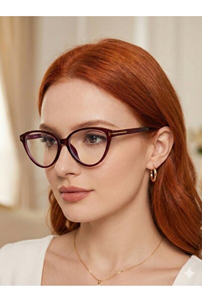 RAWEN EYEWEAR Burgundy Cat Eye Frame Blue Light Protection Popular Screen Gla...