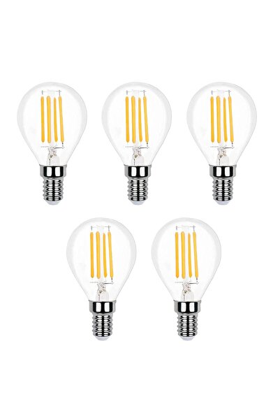 ORBUS PC45 5Lİ 4W LED Filament Ampul E14 – 400 Lümen Sarı Işık, Şeffaf Cam Vintage