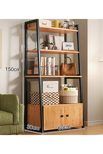 Generic Leon Home five-tier bookshelf with metal frame and door, 60 x 30 x 150 cm for storage and display