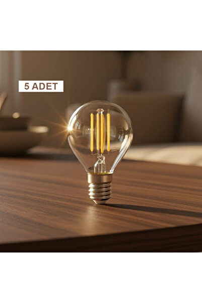 ORBUS PC45 5Lİ 4W LED Filament Ampul E14 – 400 Lümen Sarı Işık, Şeffaf Cam Vintage