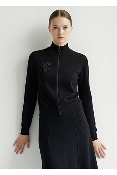 Exquise Zippered Mock Neck Long Sleeve Regular Knitwear Cardigan