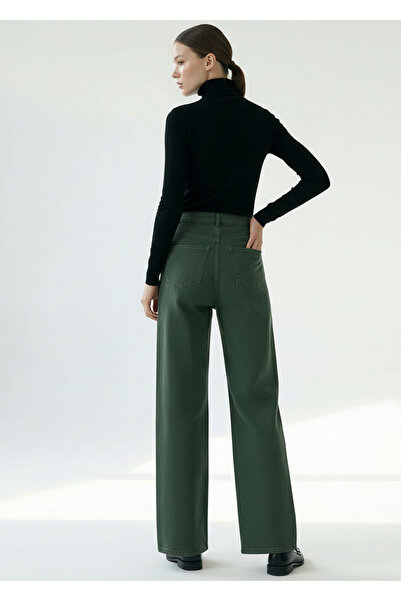 Exquise High Waist Pocketed Woven Green Pants