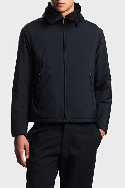 Emporio Armani Men's Regular Fit Hooded Water & Wind Resistant Navy Blue Jacket Em003042 Af18503-Ub118
