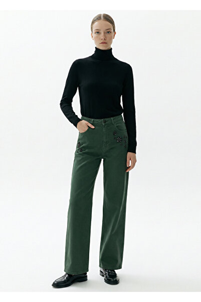 Exquise High Waist Pocketed Woven Green Pants