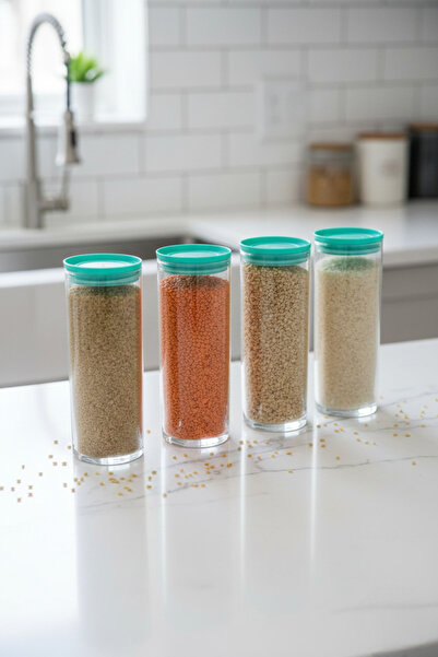 Paşabahçe 43756 حاوية تخزين زجاجية للمواد الغذائية 4 قطع بغطاء فيروزي