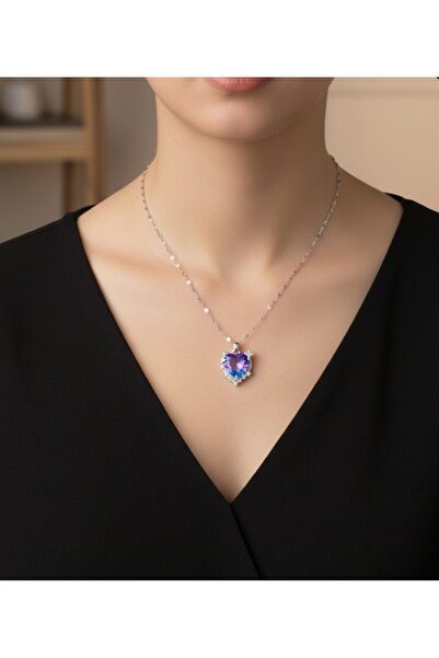 stainless steell Shiny Heart Motif Transparent Chain Steel Necklace