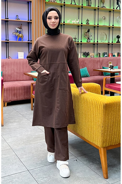 sefamerve Σετ αθλητικής φόρμας με δύο τσέπες 03067-04 Καφέ