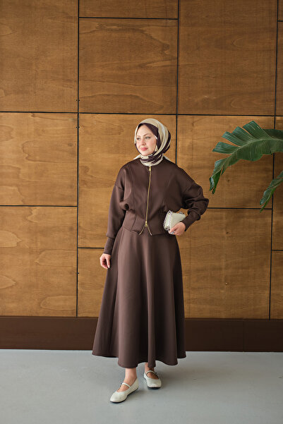 LOCCO Γυναικείο κοστούμι με λεπτομέρεια κορσέ στη μέση καφέ