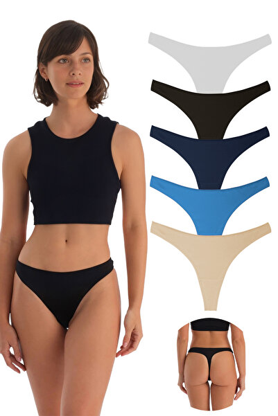 Yohannes Club , Cotton Basic Thong Panties, Pack of 5, Chiloti Thong, Comfortable Elastic