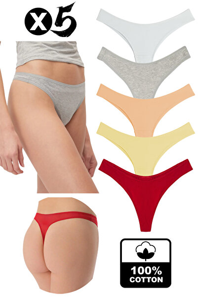 Yohannes Club Women'S, Cotton Basic Thong String Panties, 5-Pack, Assorted Thong Pack