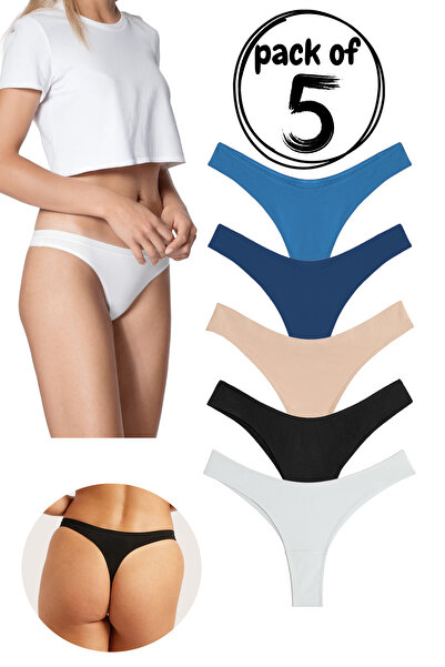 Yohannes Club Women'S, Cotton Basic Thong String Panties, Economical Pack of 5, Chiloti String,