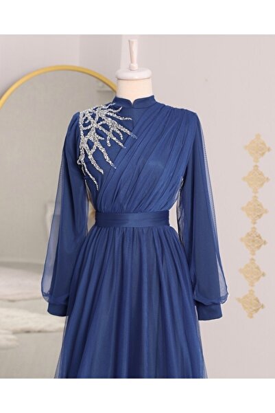 Modamorfo Rochie de seara din tul cu curea drapata cu detaliu de piatra in fata