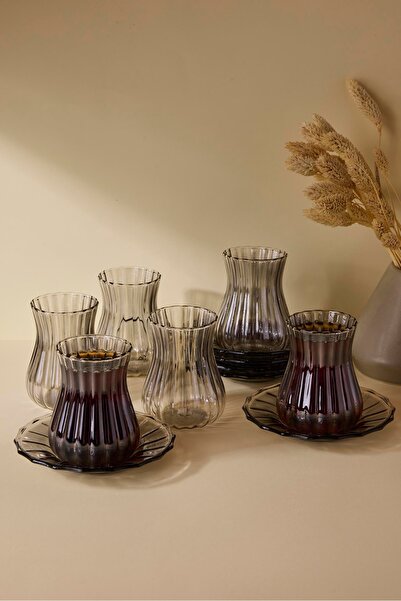 Perotti Harmancık Smoked 12 Piece Glass Tea Set 170 ml