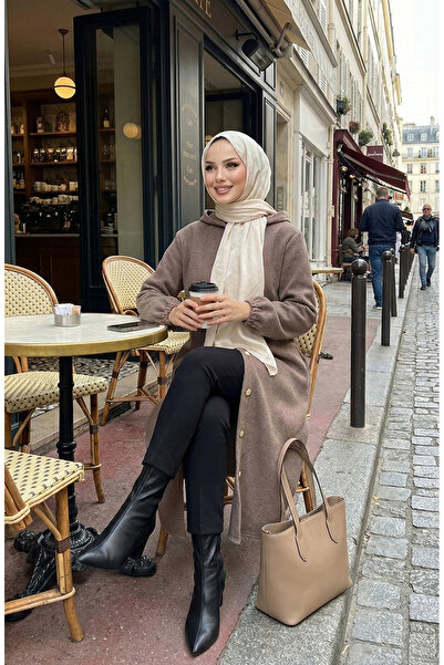 sefamerve Front buttoned Hooded stamp cap 0188-03 mink