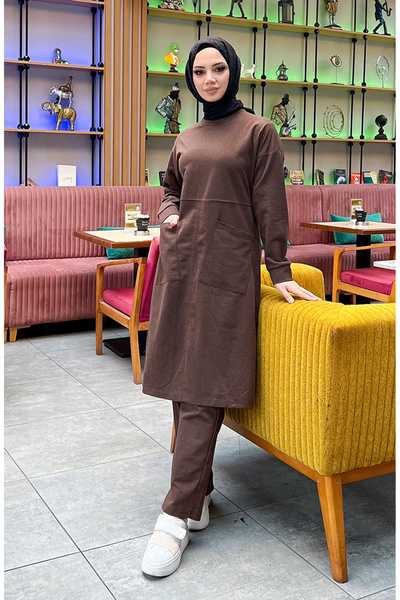 sefamerve Σετ αθλητικής φόρμας με δύο τσέπες 03067-04 Καφέ