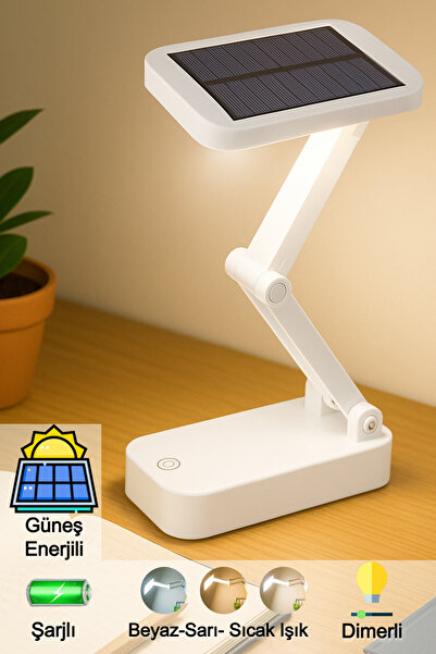 Ecuy Katlanabilir Güneş Enerjili & Şarjlı Masa Lambası Çalışma Okuma Kamp Gec...
