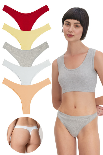 Yohannes Club YohannesClub, femei, chiloți din bumbac basic tanga, pachet de 5, foarte elastici