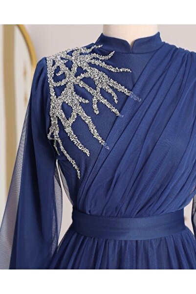 Modamorfo Rochie de seara din tul cu curea drapata cu detaliu de piatra in fata