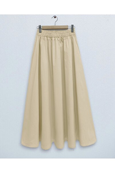 Modamorfo Fusta evazată din popelin cu buzunar dublu cu talie elastică - Galben