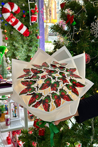 Zemtigo Led Işıklı Yılbaşı Kelebek Buketi Çiçek Buket Yılbaşı Hediyesi