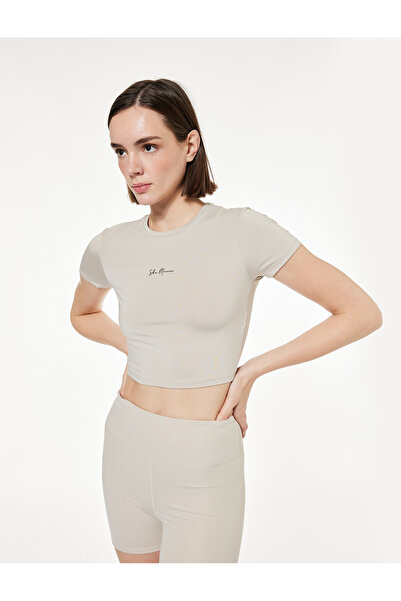 Koton Slim Fit Short Sleeve Crew Neck Printed Crop Sports T-Shirt