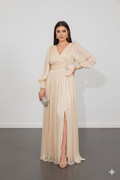 CAREZZA Elara – Rochie de seară cu curea, cu detaliu broșă din piatră