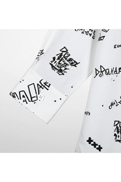 YusGos Long Sleeve Cotton Easy Iron Letter Regular Fit Premium Sport Men's Shirt White 3XL