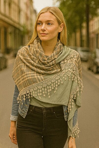 Gönülden Tasarım 170X45 Cm Kareli Çift Renkli Güpür Püsküllü Kadın Fular Şal ...