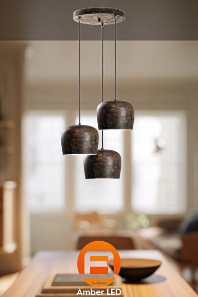 AmberLED Şık Metal Gövdeyle 3'lü Tepsi Sarkıt Avize, Yatak Odası ve Salon İçi...