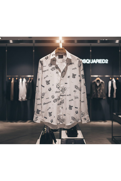 YusGos Long Sleeve Cotton Easy Iron Letter Regular Fit Premium Sport Men's Shirt White 3XL