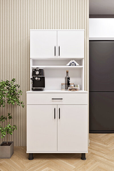 ASES Esl0173 Kahve Köşesi Çok Amaçlı Dolap 4 Kapaklı 1 Çekmeceli Kiler Mutfak Dolabı Beyaz