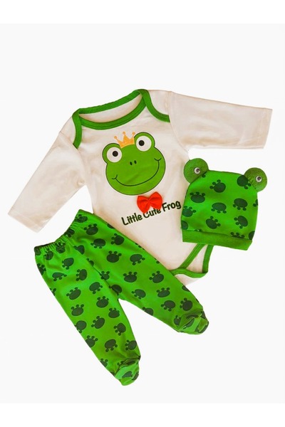 SSMEDIA Set of children's clothes - body, pants, and hat - frog design, size 62