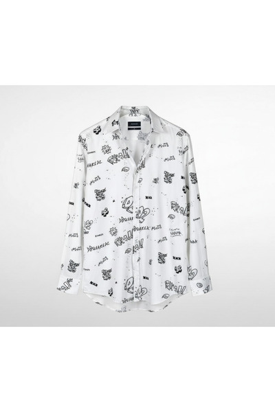 YusGos Long Sleeve Cotton Easy Iron Letter Regular Fit Premium Sport Men's Shirt White 3XL