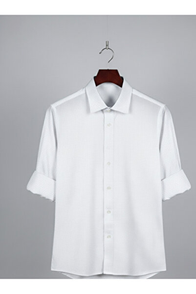 YusGos Long Sleeve Cotton Easy Iron Letter Dot Pattern Regular Fit Premium Men's Shirt White XL