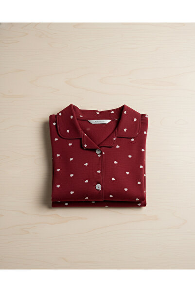 YusGos Women's Cotton Suede Tiny Heart Patterned Pajama Set (Red) Red XL