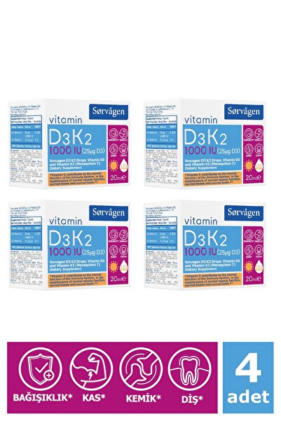 Sorvagen Vitamin D3K2 Drop 20 ml (1000 Iu)-(Vitamin D3 of German Origin) 4 Pieces