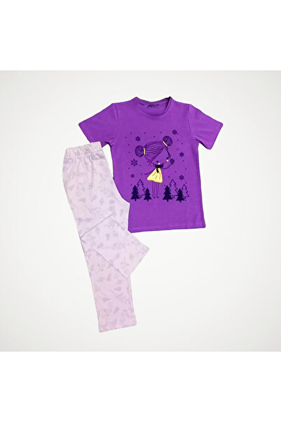 Newteam طقم بيجامة بناتي منقوشة بأكمام قصيرة مع بنطلون 4205