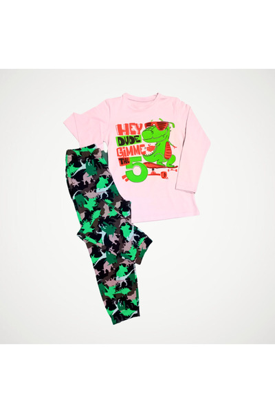 Newteam Set pijama cu pantaloni cu mânecă lungă de dinozaur