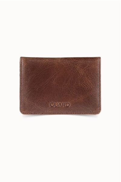 GUARD Antique Brown Mini Size Genuine Leather Card Holder Business Card Case with Magnet and Lid - Grd251018Wt