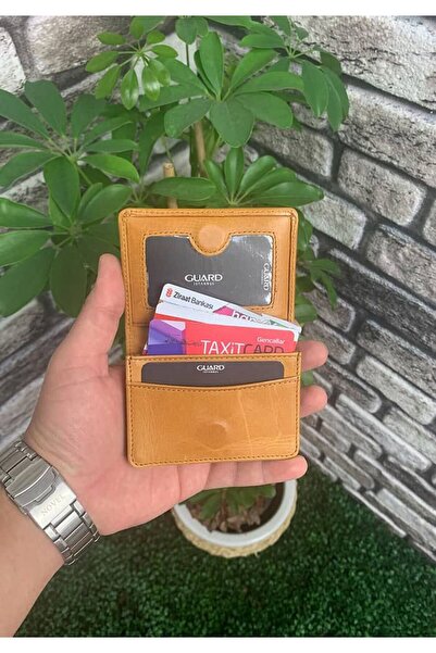 GUARD Θήκη επαγγελματικών καρτών Mini Size από γνήσιο δέρμα με κίτρινο μαγνήτη και κάλυμμα - GRD251018WT1123