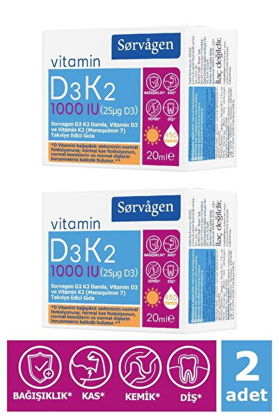 Sorvagen Vitamin D3K2 Drops 20 ml (1000 Iu)- 2 Pieces
