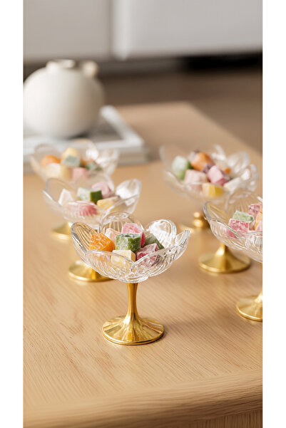 FAIR HOME طقم دراجيلي زجاجي طويل معدني ذهبي اللون على شكل زهرة اللوتس باللون البني - 6 قطع