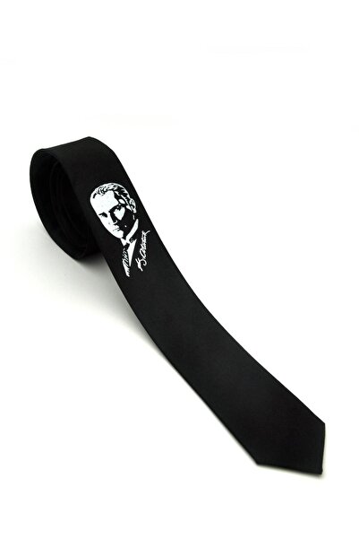 Gaffy ربطة عنق للأطفال من نوع أتاتورك آند سيجن ب مطبوع ساتان باللون الأسود - CK-29