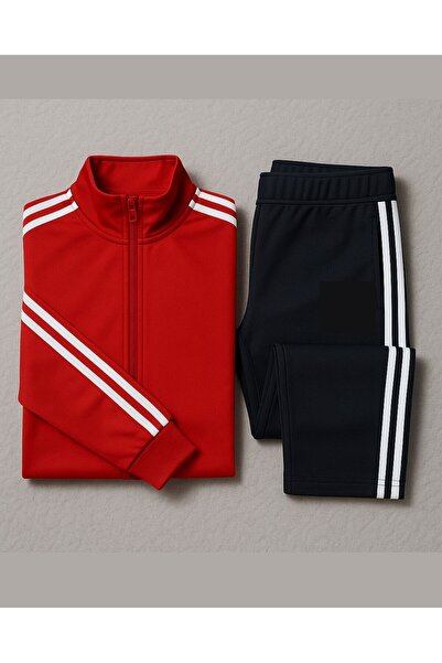 YusGos Women's Zippered Diving Scuba Fabric High Quality Bottom Top Sports Tracksuit Set Red L