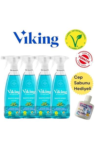 Viking Premium Banyo Sprey Dağ Nanesi 750 ml - 4 Adet + Cep Sabunu Hediyeli