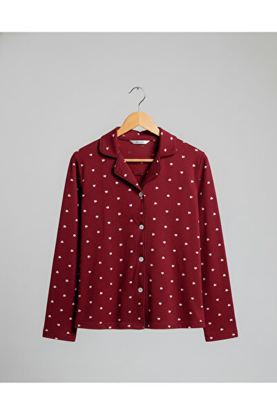 YusGos Women's Cotton Suede Tiny Heart Patterned Pajama Set (Red) Red XL