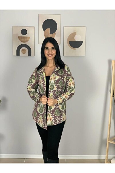 YusGos Women's Single Pocket Patterned Thick Lumberjack Jacket Shirt (Plum-Green) Standard Green