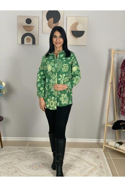 YusGos Women's Single Pocket Patterned Thick Lumberjack Jacket Shirt (Green) Standard Green