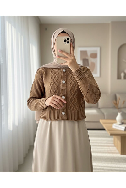 Modamorfo Stone Buttoned Ripped Cropped Cardigan - Mink